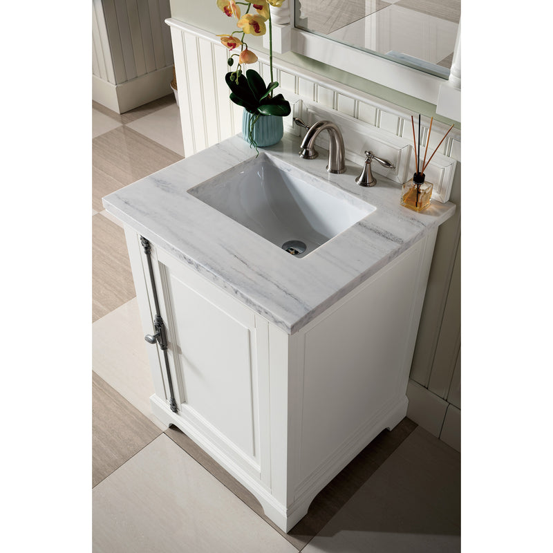 James Martin Providence 26" Bright White Single Vanity with 3 cm Arctic Fall Solid Surface Top 238-105-V26-BW-3AF