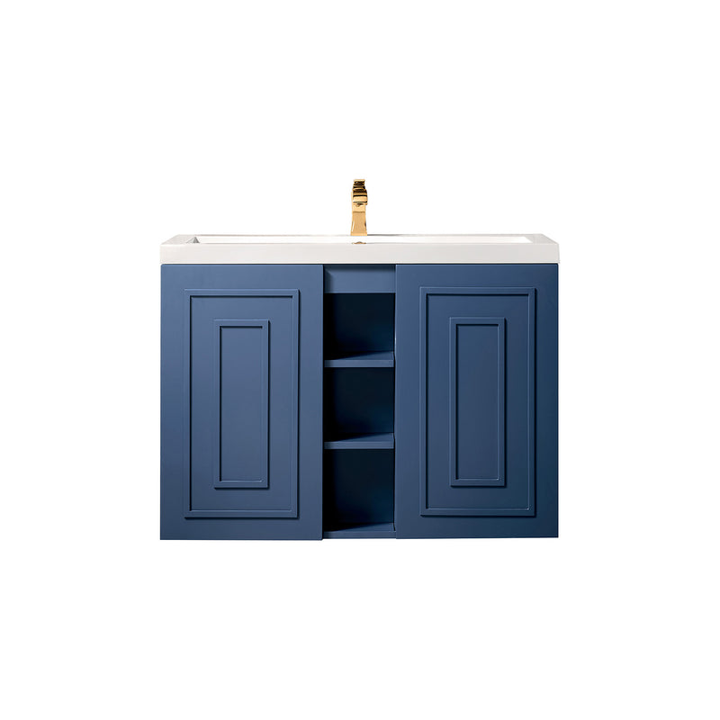 James Martin Alicante' 39.5" Single Vanity Cabinet Azure Blue with White Glossy Composite Countertop E110V39.5AZBWG