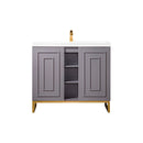 James Martin Alicante' 39.5" Single Vanity Cabinet Grey Smoke Radiant Gold with White Glossy Resin Countertop E110-V39.5-GSM-RGD-WG