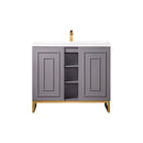 James Martin Alicante' 39.5" Single Vanity Cabinet Gray Smoke Radiant Gold with White Glossy Composite Countertop E110V39.5GSMRGDWG