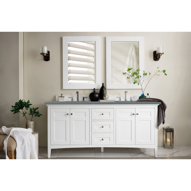 James Martin Palisades 72" Double Vanity Bright White with 3 cm Cala Blue Quartz Top 527-V72-BW-3CBL