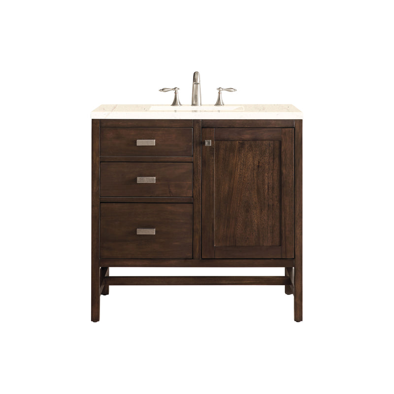 James Martin Addison 36" Single Vanity Cabinet Mid Century Acacia with 3 cm Eternal Marfil Quartz Top E444-V36-MCA-3EMR