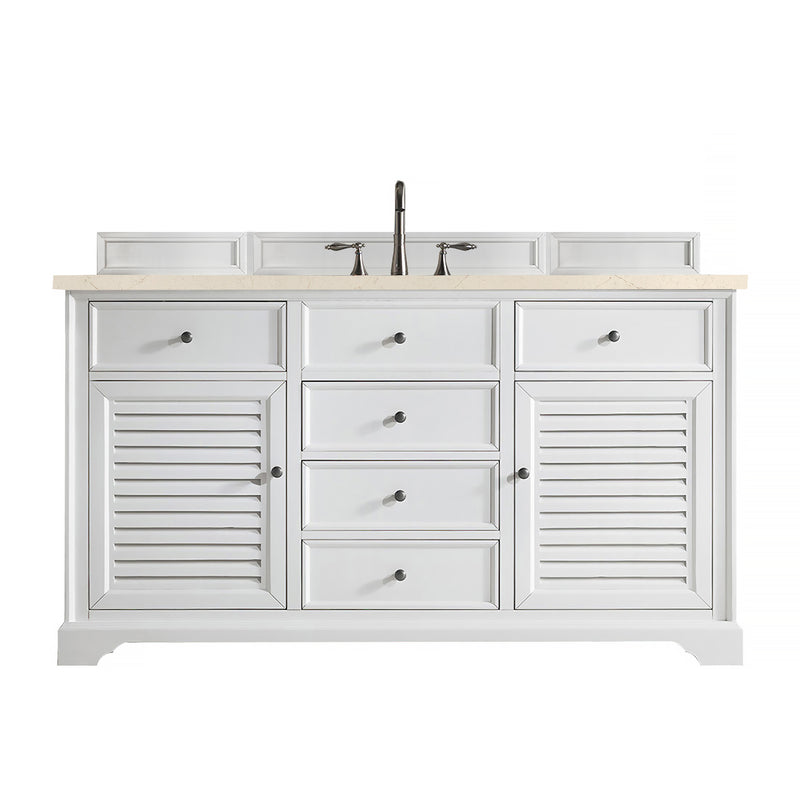 James Martin Savannah 60" Single Vanity Cabinet Bright White with 3 cm Eternal Marfil Quartz Top 238-104-V60S-BW-3EMR