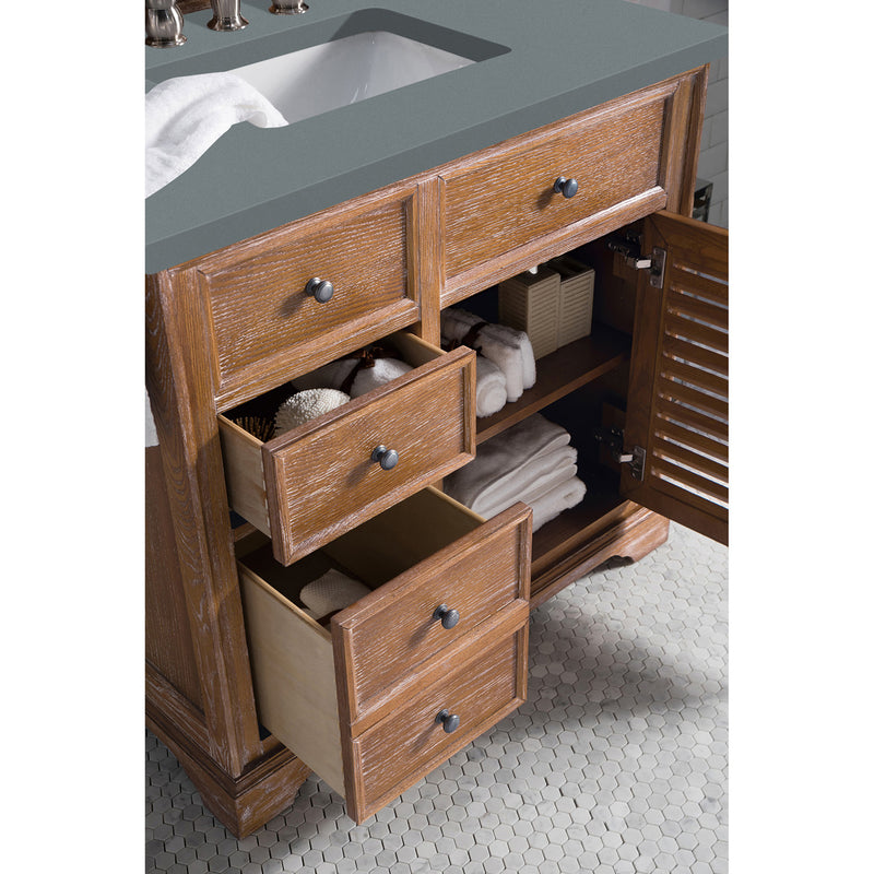 James Martin Savannah 36" Single Vanity Cabinet Driftwood with 3 cm Cala Blue Quartz Top 238-104-5511-3CBL