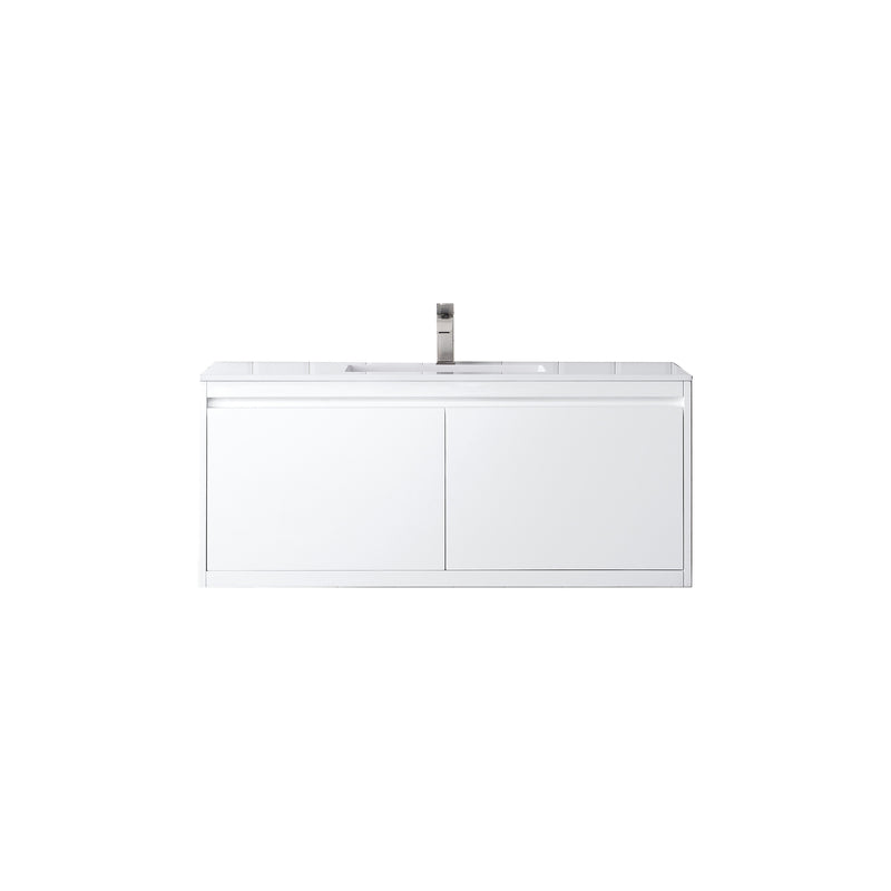 James Martin Milan 47.3" Single Vanity Cabinet Glossy White with Glossy White Composite Top 801V47.3GWGW