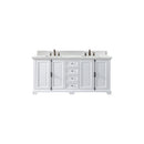 James Martin Providence 72" Double Vanity Cabinet Bright White with 3 cm Ethereal Noctis Quartz Top 238-105-V72-BW-3ENC