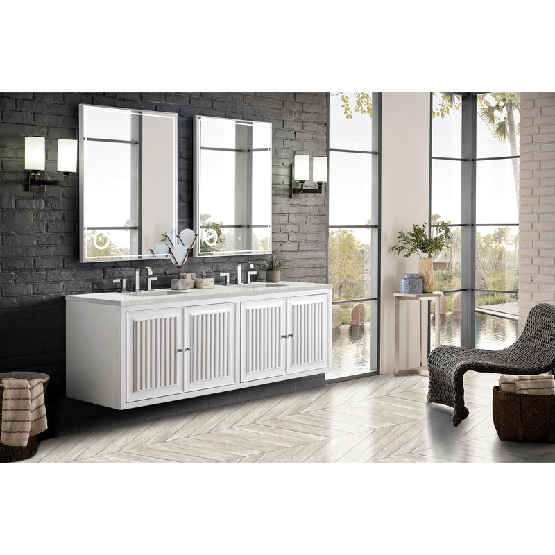 James Martin Athens 72" Double Vanity Cabinet Glossy White with 3 cm Eternal Jasmine Pearl Quartz Top E645-V72-GW-3EJP