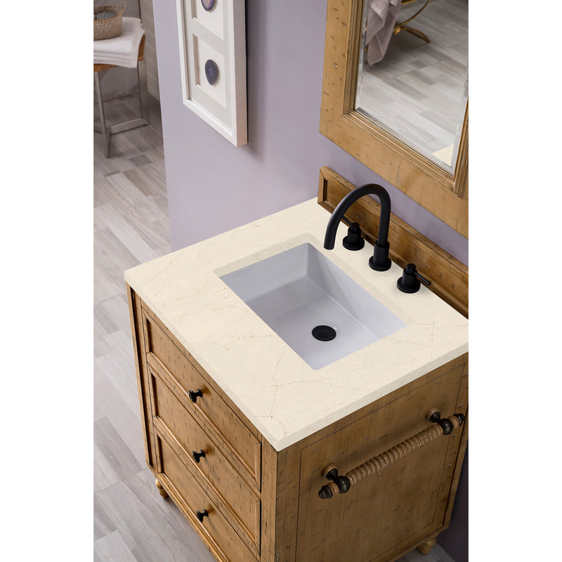 James Martin Copper Cove 26" Single Vanity Cabinet Driftwood Patina with 3 cm Eternal Marfil Quartz Top 300-V26-DRP-3EMR