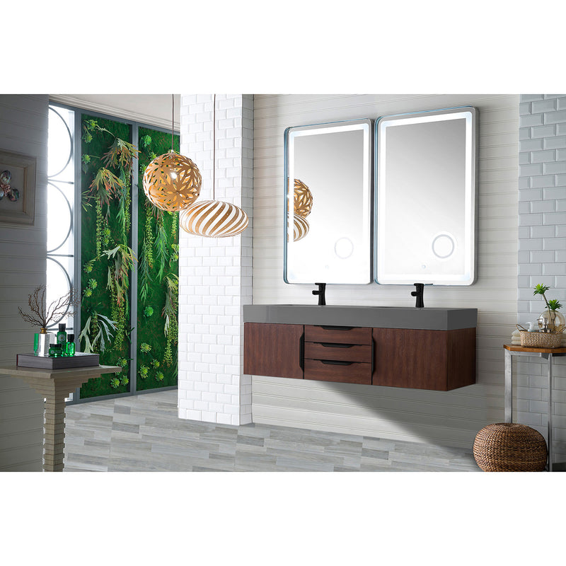 James Martin Mercer Island 59" Double Vanity Coffee Oak Matte Black with Dusk Gray Glossy Composite Top 389-V59D-CFO-MB-DGG