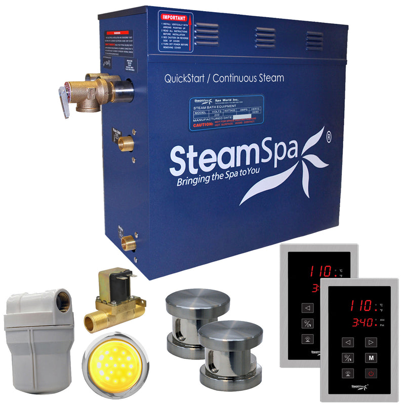 SteamSpa Royal 12 KW QuickStart Acu-Steam Bath Generator Package with Built-in Auto Drain in Brushed Nickel