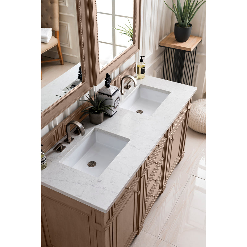 James Martin Bristol 60" Double Vanity Whitewashed Walnut with 3 cm Eternal Jasmine Pearl Quartz Top 157-V60D-WW-3EJP