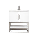 James Martin Columbia 31.5" Single Vanity Cabinet Glossy White Brushed Nickel with White Glossy Resin Countertop 388-V31.5-GW-BNK-WG