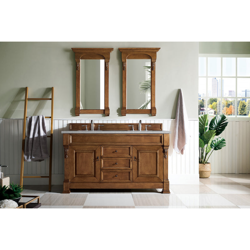 James Martin Brookfield 60" Country Oak Double Vanity with 3 cm Eternal Serena Quartz Top 147-114-5671-3ESR