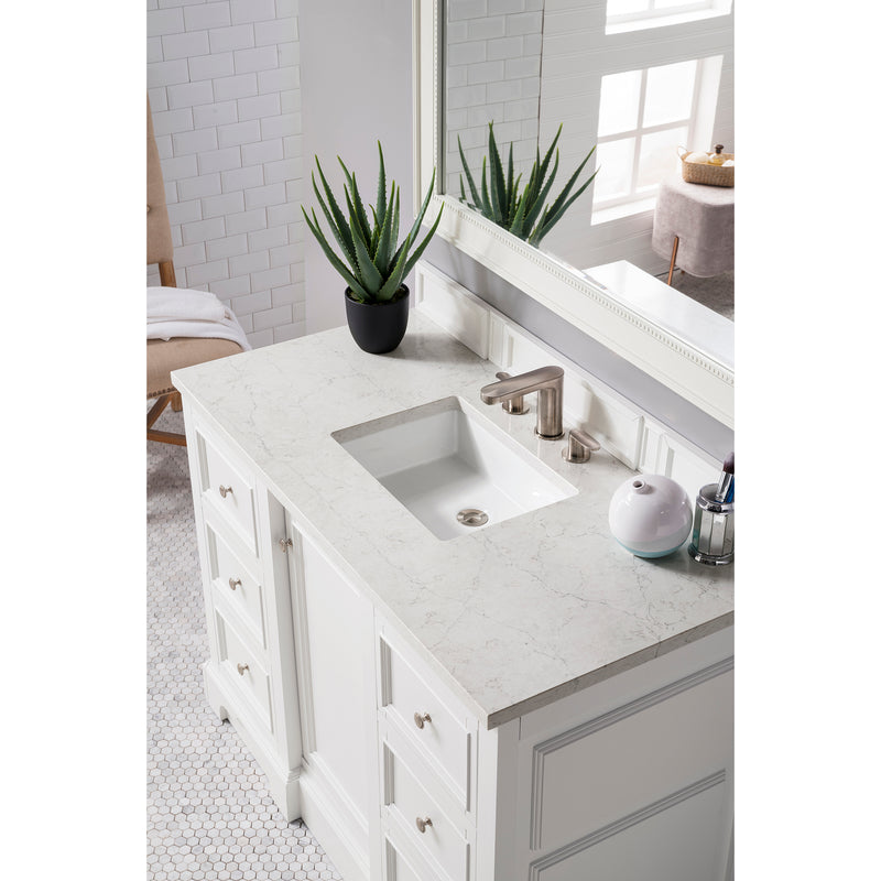 James Martin De Soto 48" Single Vanity Bright White with 3 cm Eternal Jasmine Pearl Quartz Top 825-V48-BW-3EJP