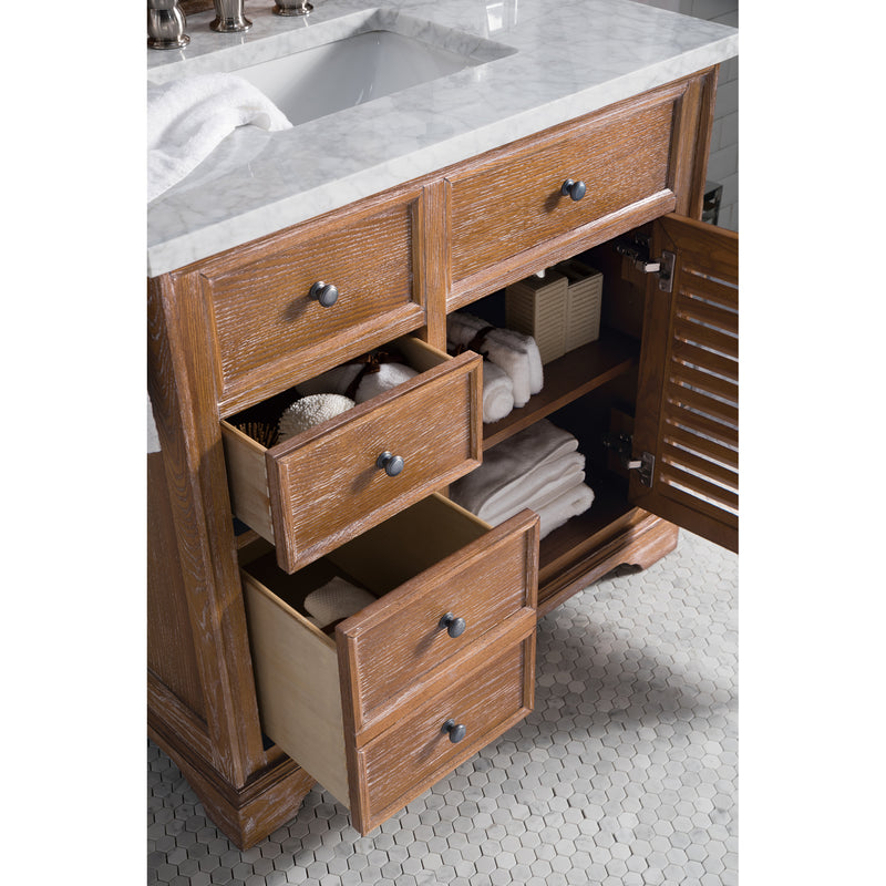 James Martin Savannah 36" Driftwood Single Vanity with 3 cm Carrara Marble Top 238-104-5511-3CAR