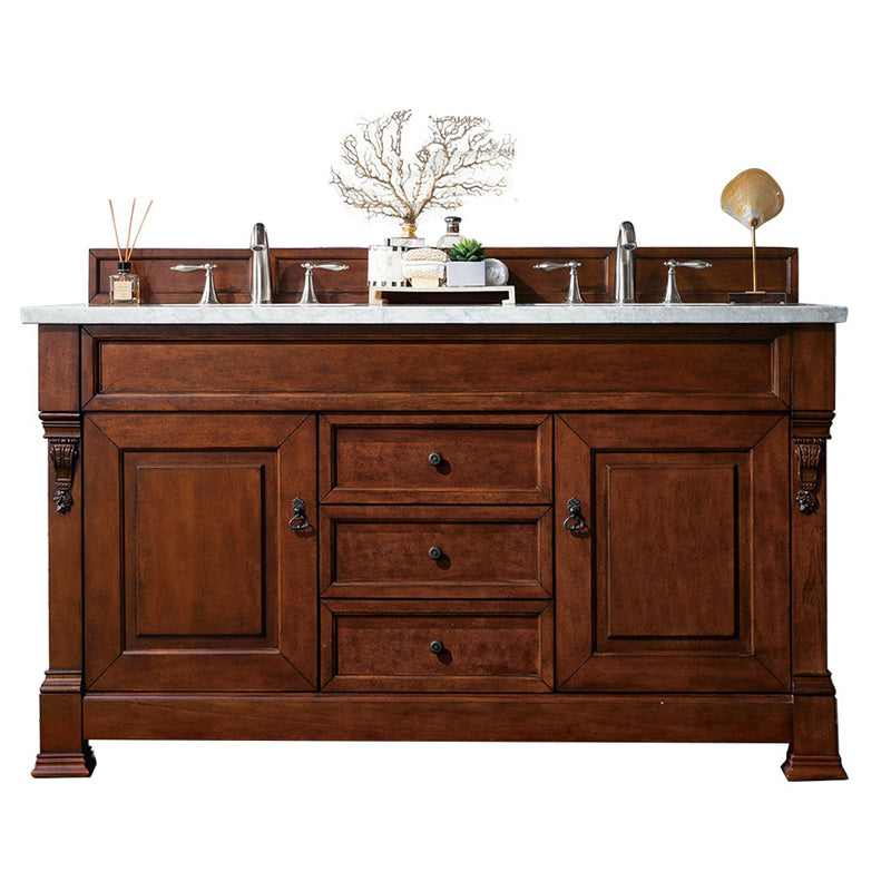 James Martin Brookfield 60" Warm Cherry Double Vanity with 3 cm Carrara Marble Top 147-114-5681-3CAR