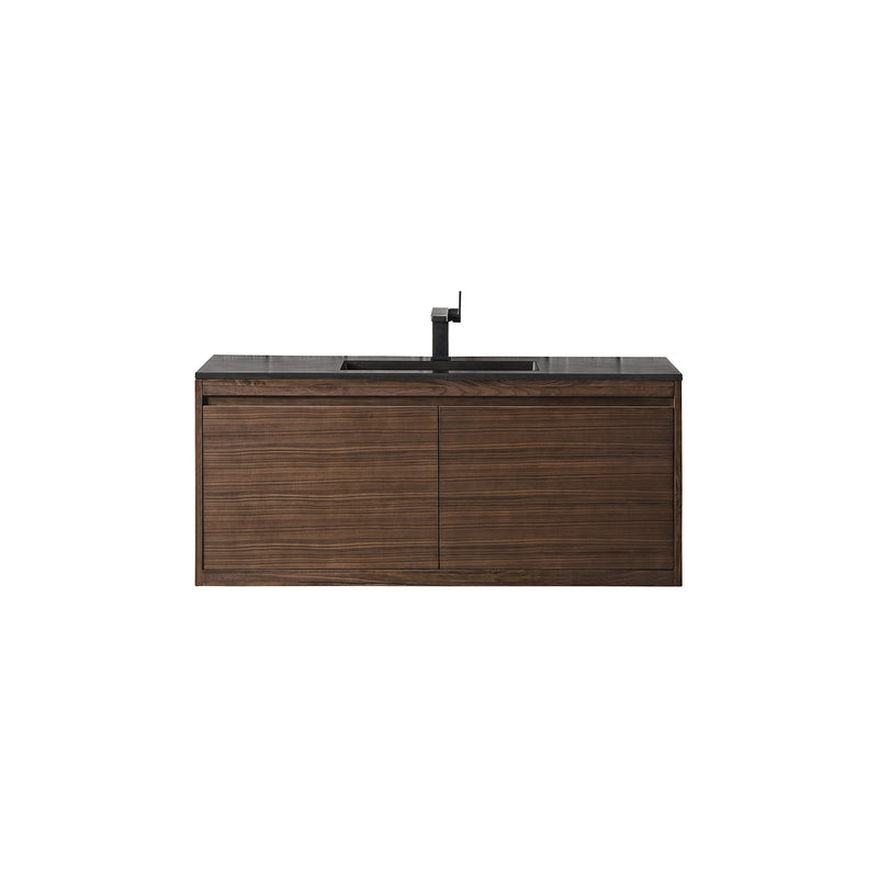 James Martin Milan 47.3" Single Vanity Cabinet Mid Century Walnut with Charcoal Black Composite Top 801V47.3WLTCHB