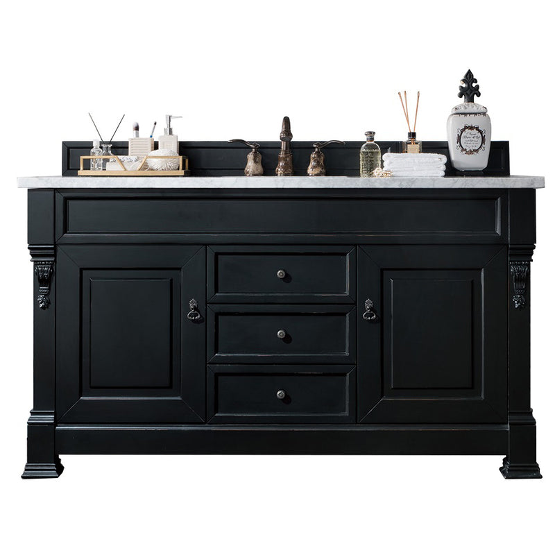 James Martin Brookfield 60" Antique Black Single Vanity with 3 cm Carrara Marble Top 147-114-5331-3CAR