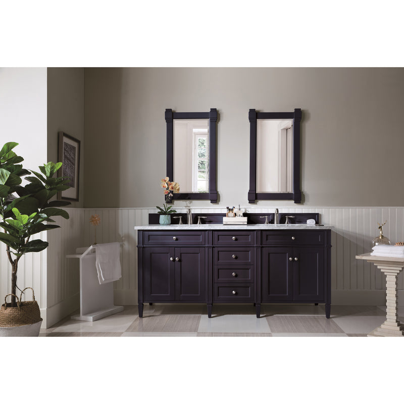 James Martin Brittany 72" Victory Blue Double Vanity with 3 cm Carrara Marble Top 650-V72-VBL-3CAR