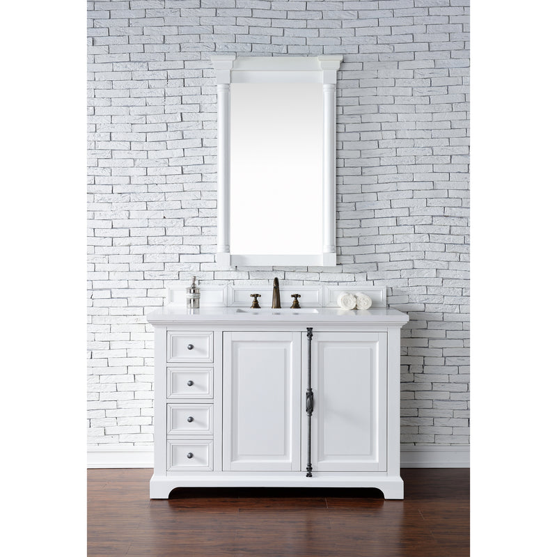 James Martin Providence 48" Single Vanity Cabinet Bright White with 3 cm Classic White Quartz Top 238-105-V48-BW-3CLW