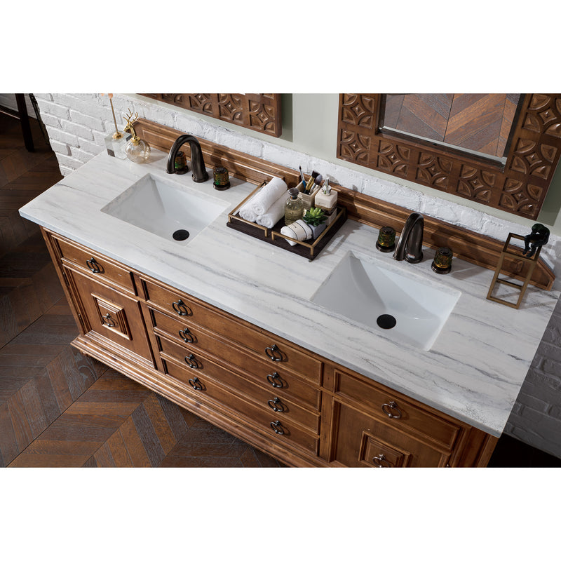 James Martin Mykonos 72" Cinnamon Double Vanity with 3 cm Arctic Fall Solid Surface Top 550-V72-CIN-3AF