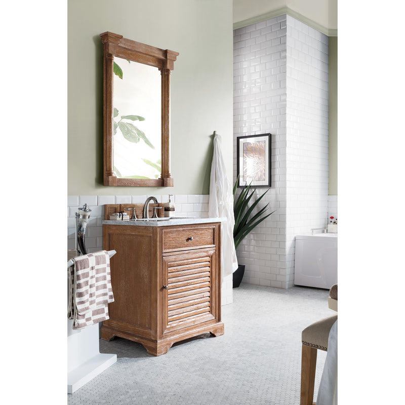 James Martin Savannah 26" Driftwood Single Vanity with 3 cm Carrara Marble Top 238-104-V26-DRF-3CAR