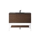 James Martin Milan 47.3" Single Vanity Cabinet Mid Century Walnut Glossy White with Charcoal Black Composite Top 801V47.3WLTGWCHB