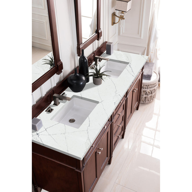 James Martin Brittany 72" Burnished Mahogany Double Vanity with 3 cm Ethereal Noctis Quartz Top 650-V72-BNM-3ENC