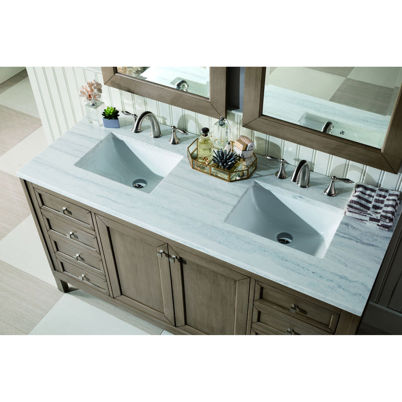 James Martin Chicago 60" Whitewashed Walnut Double Vanity with 3 cm Arctic Fall Solid Surface Top 305-V60D-WWW-3AF