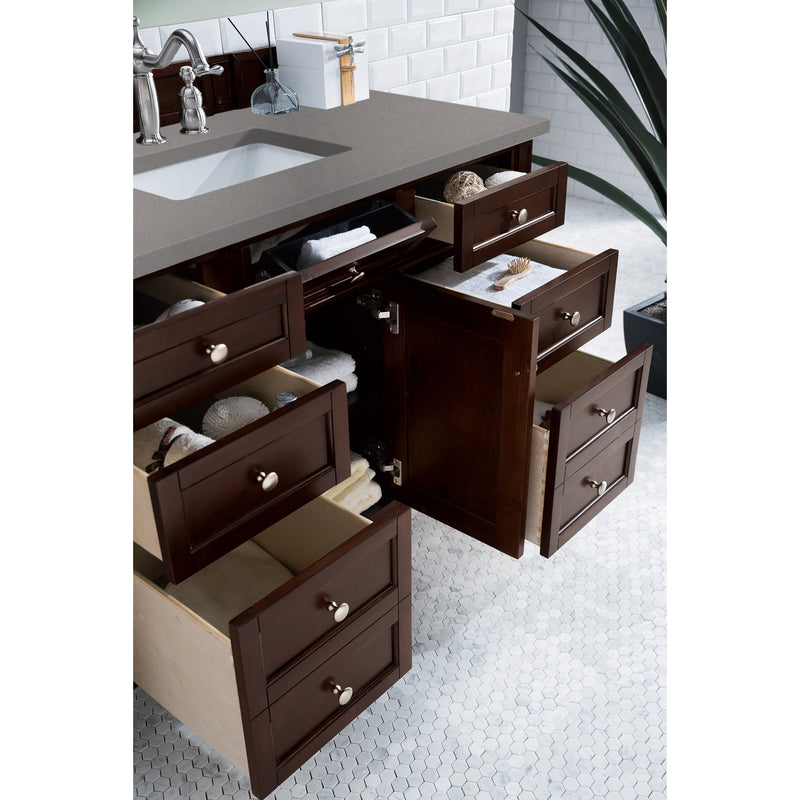 James Martin Brittany 48" Burnished Mahogany Single Vanity with 3 cm Gray Expo Quartz Top 650-V48-BNM-3GEX