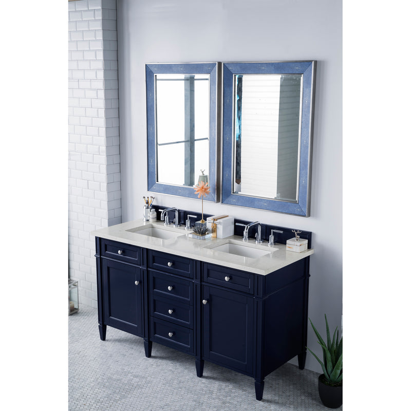 James Martin Brittany 60" Victory Blue Double Vanity with 3 cm Eternal Jasmine Pearl Quartz Top 650-V60D-VBL-3EJP