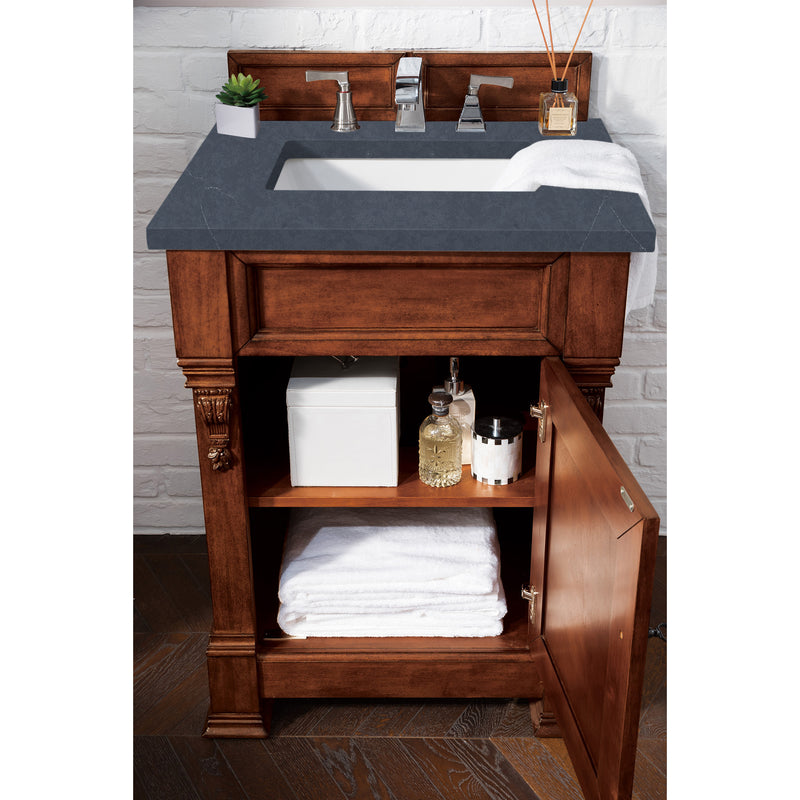 James Martin Brookfield 26" Warm Cherry Single Vanity with 3 cm Charcoal Soapstone Quartz Top 147-114-V26-WCH-3CSP