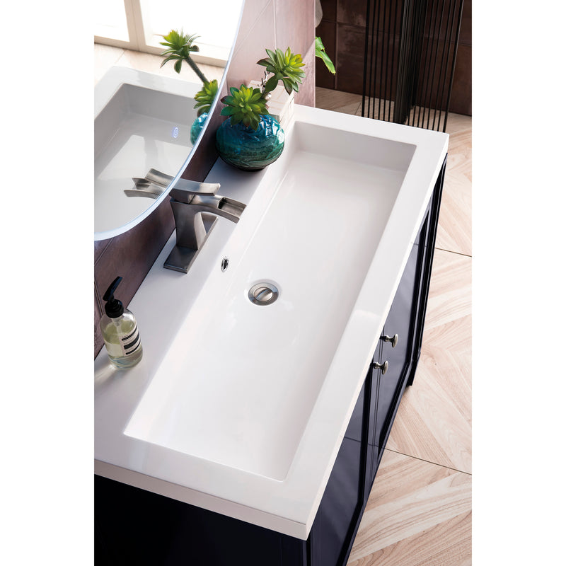 James Martin Britannia 39.5" Single Vanity Cabinet Navy Blue with White Glossy Resin Countertop E652-V39.5-NVB-WG