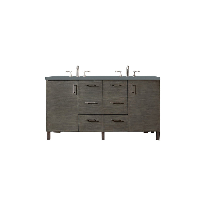 James Martin Metropolitan 60" Double Vanity Silver Oak with 3 cm Cala Blue Quartz Top 850-V60D-SOK-3CBL