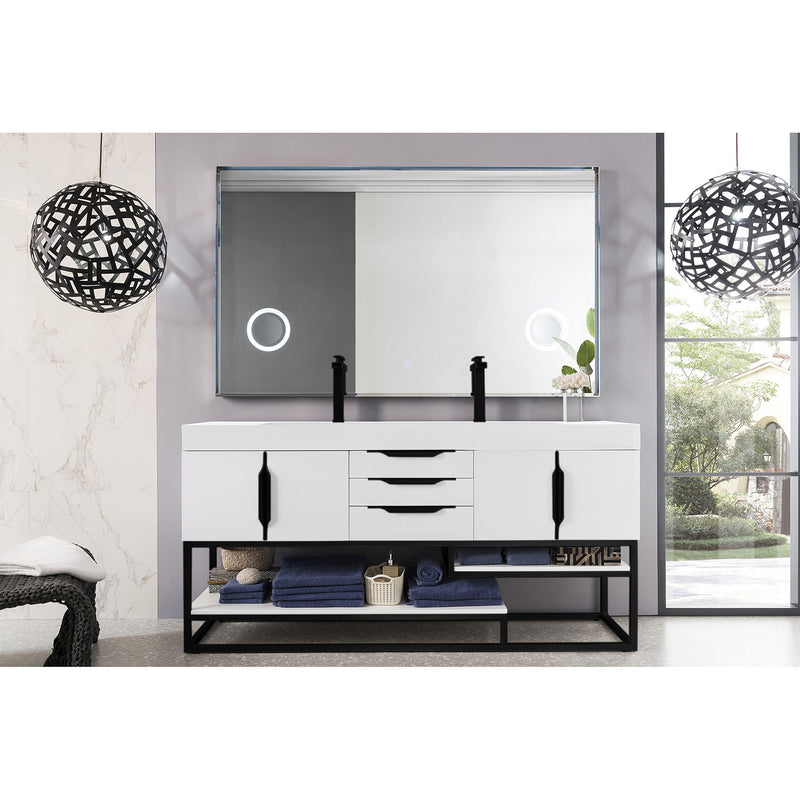 James Martin Columbia 72" Double Vanity Glossy White Matte Black with Glossy White Composite Top 388-V72D-GW-MB-GW