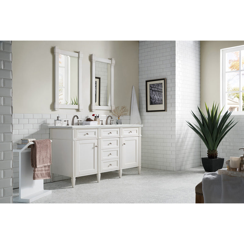 James Martin Brittany 60" Bright White Double Vanity with 3 cm Ethereal Noctis Quartz Top 650-V60D-BW-3ENC