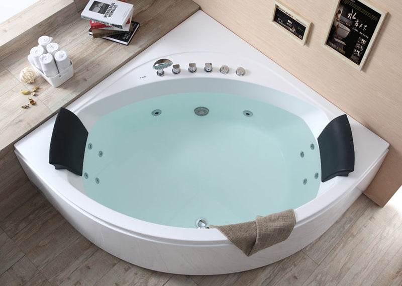 ALFI EAGO 5' Rounded Modern Double Seat Corner Whirlpool Bath Tub with Fixtures AM200