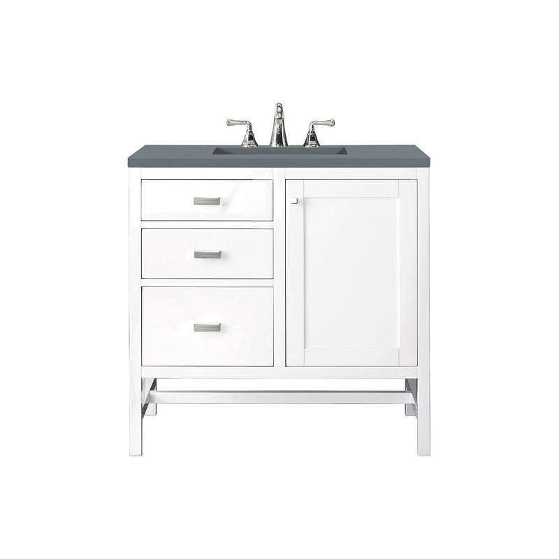 James Martin Addison 36" Single Vanity Cabinet Glossy White with 3 cm Cala Blue Top E444-V36-GW-3CBL