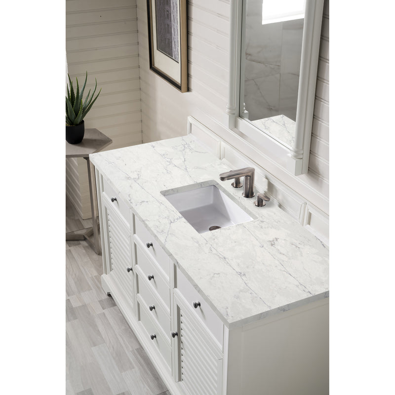 James Martin Providence 60" Single Vanity Cabinet Bright White with 3 cm Eternal Jasmine Pearl Quartz Top 238-105-V60S-BW-3EJP