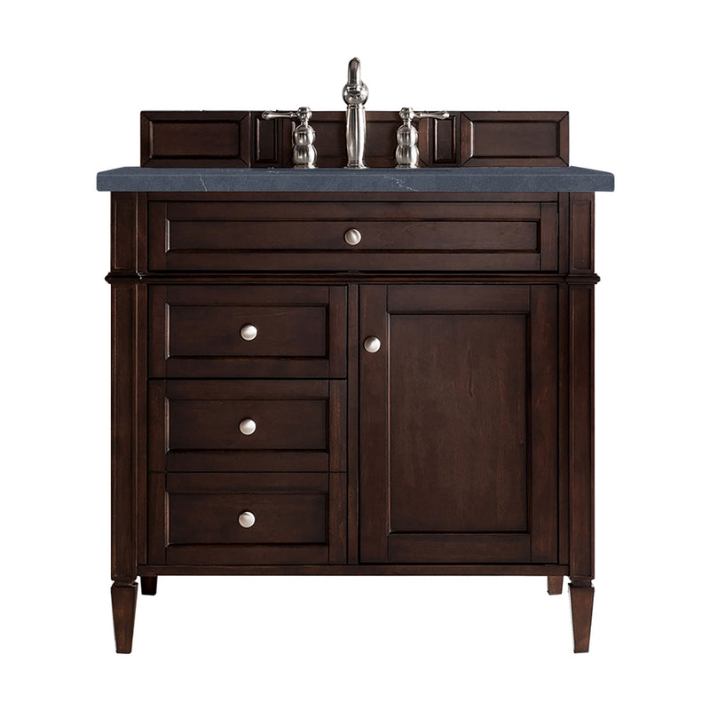 James Martin Brittany 36" Burnished Mahogany Single Vanity with 3 cm Charcoal Soapstone Quartz Top 650-V36-BNM-3CSP