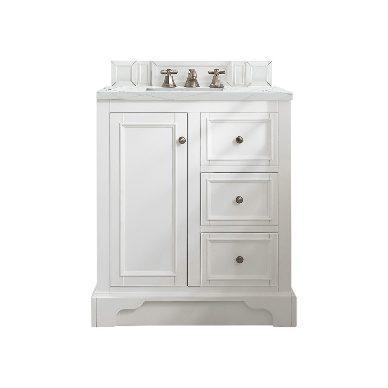 James Martin De Soto 30" Single Vanity Bright White with 3 cm Ethereal Noctis Quartz Top 825-V30-BW-3ENC