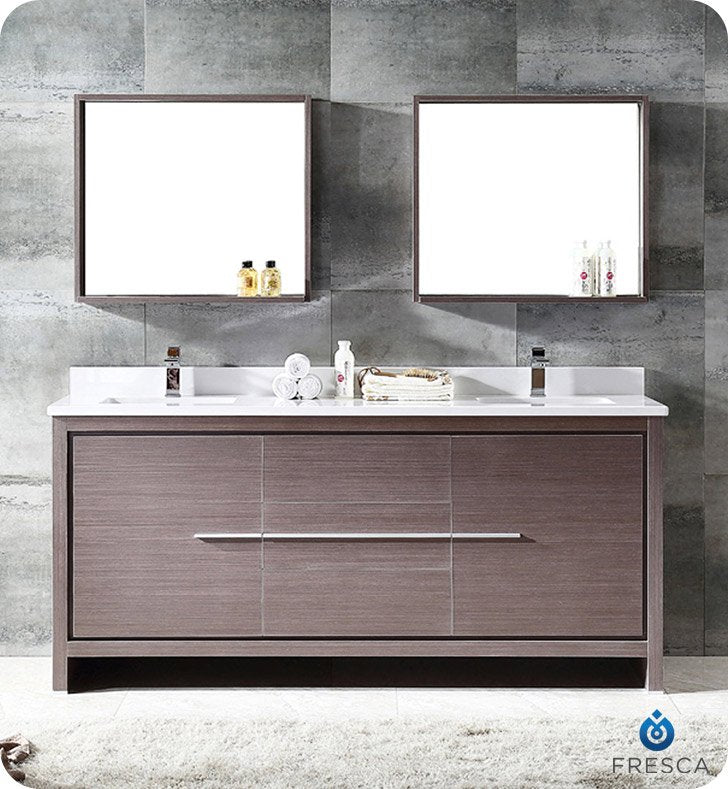 Fresca Allier 72" Gray Oak Modern Double Sink Bathroom Cabinet with Top and Sinks