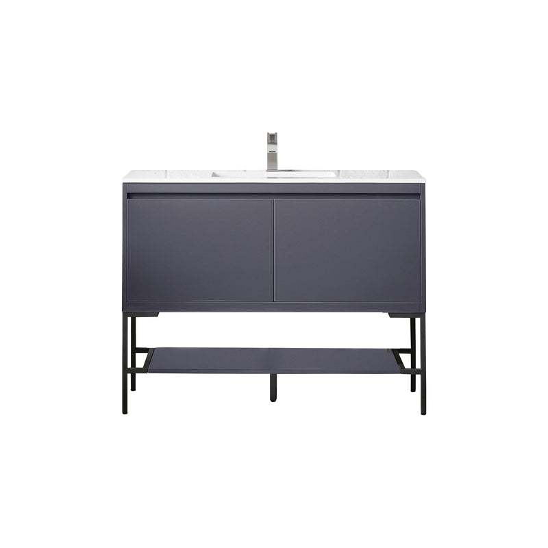 James Martin Milan 47.3" Single Vanity Cabinet Modern Grey Glossy Matte Black with Glossy White Composite Top 801V47.3MGGMBKGW