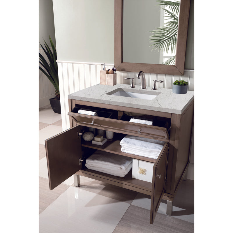 James Martin Chicago 36" Single Vanity Whitewashed Walnut with 3 cm Eternal Jasmine Pearl Quartz Top 305-V36-WWW-3EJP