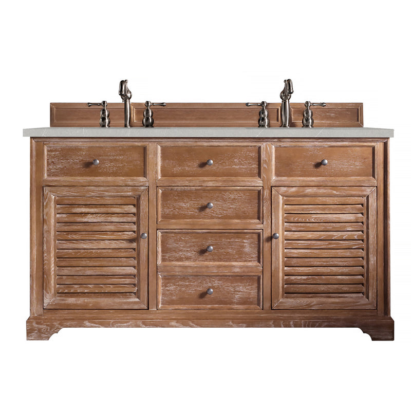 James Martin Savannah 60" Double Vanity Cabinet Driftwood with 3 cm Eternal Serena Quartz Top 238-104-5611-3ESR