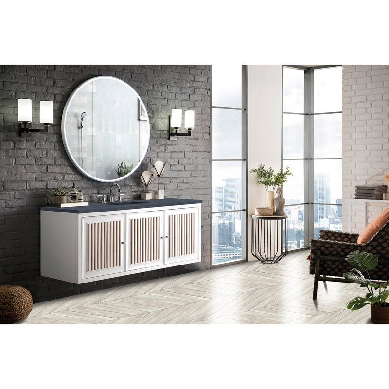 James Martin Athens 60" Single Vanity Cabinet Glossy White with 3 cm Charcoal Soapstone Quartz Top E645-V60S-GW-3CSP