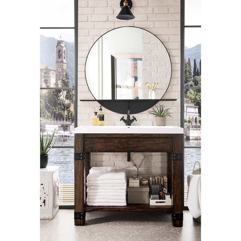 James Martin Brooklyn 39.5" Wooden Sink Console Rustic Ash with White Glossy Composite Countertop C205V39.5RSAWG