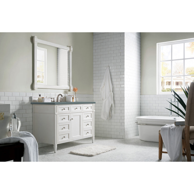 James Martin Brittany 48" Bright White Single Vanity with 3 cm Cala Blue Quartz Top 650-V48-BW-3CBL