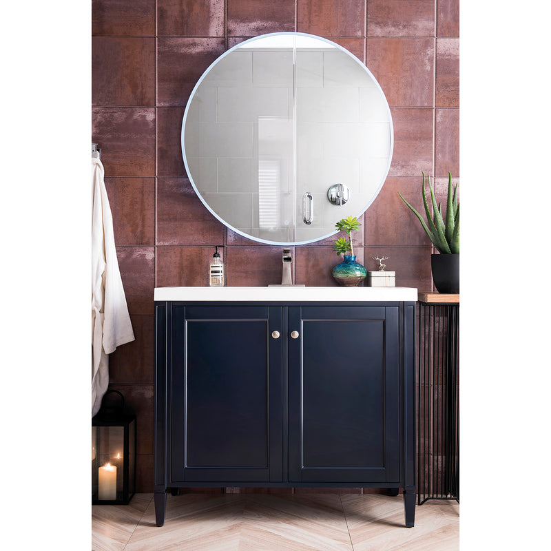 James Martin Britannia 39.5" Single Vanity Cabinet Navy Blue with White Glossy Composite Countertop E652V39.5NVBWG