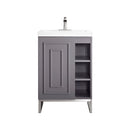 James Martin Alicante' 24" Single Vanity Cabinet Gray Smoke Brushed Nickel with White Glossy Composite Countertop E110V24GSMBNKWG